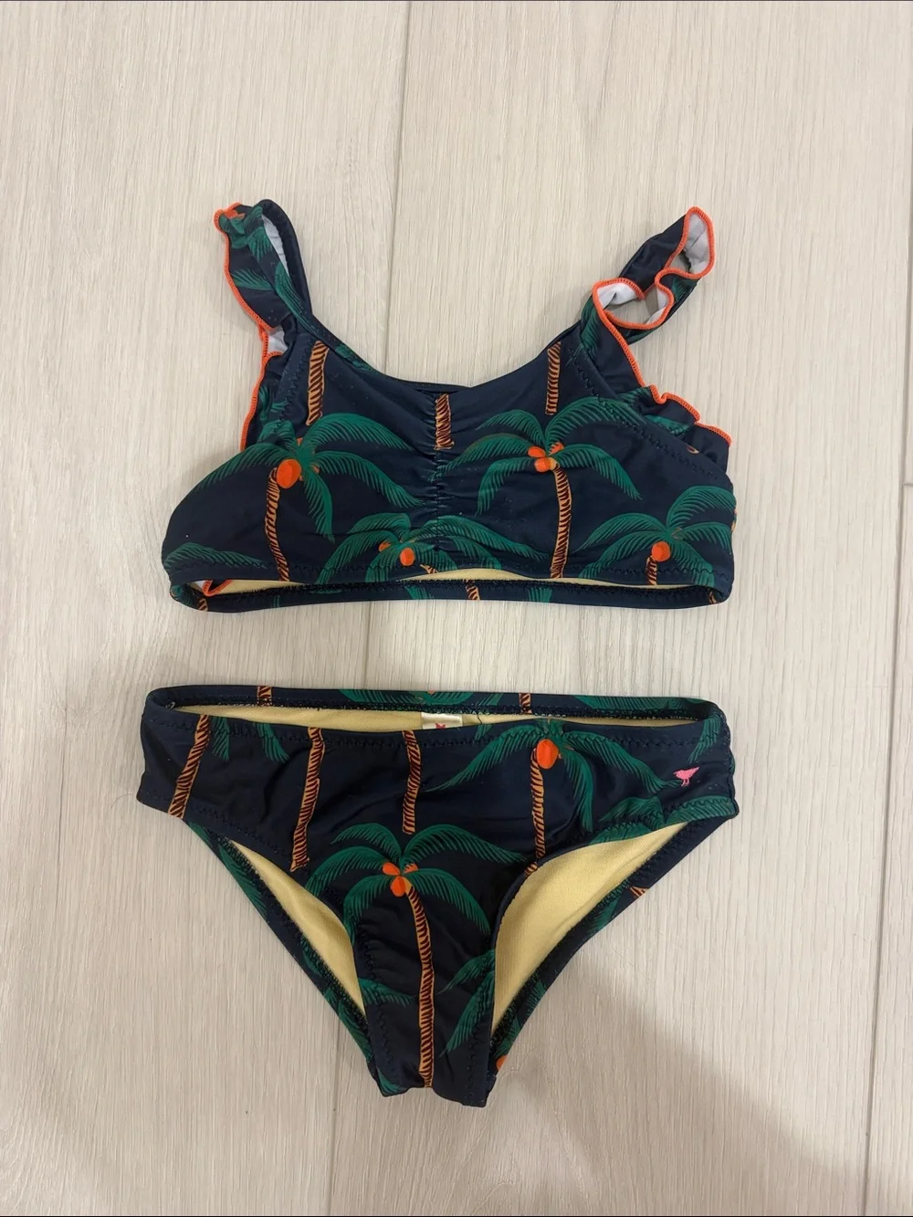 Pink Chicken Navy Palm Tree Bikini with Orange Trim